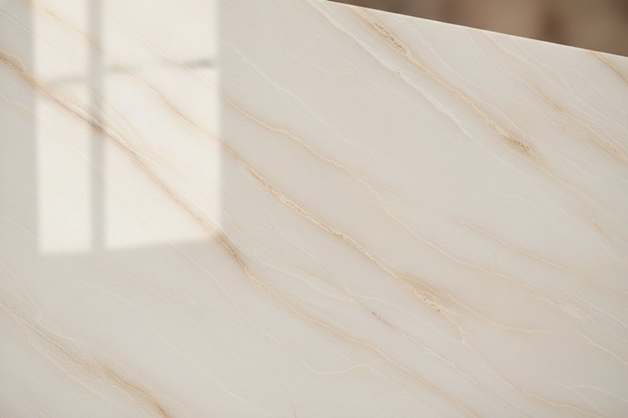 Quartzite countertop surface, close up.